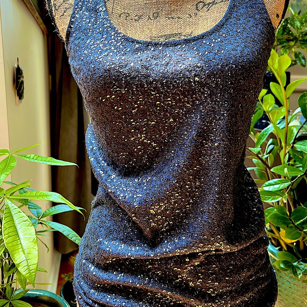 Sequined Navy Tank Top
